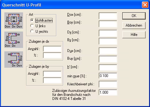 U Profil Querschnitt (Betonbemessung)