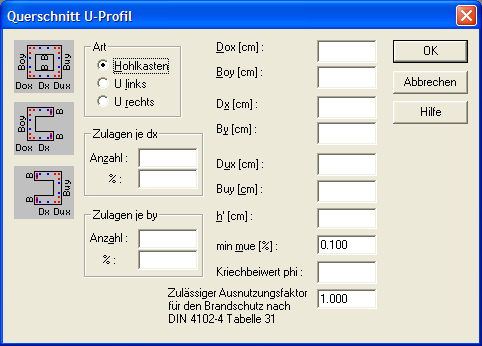 U Profil Querschnitt (Betonbemessung)